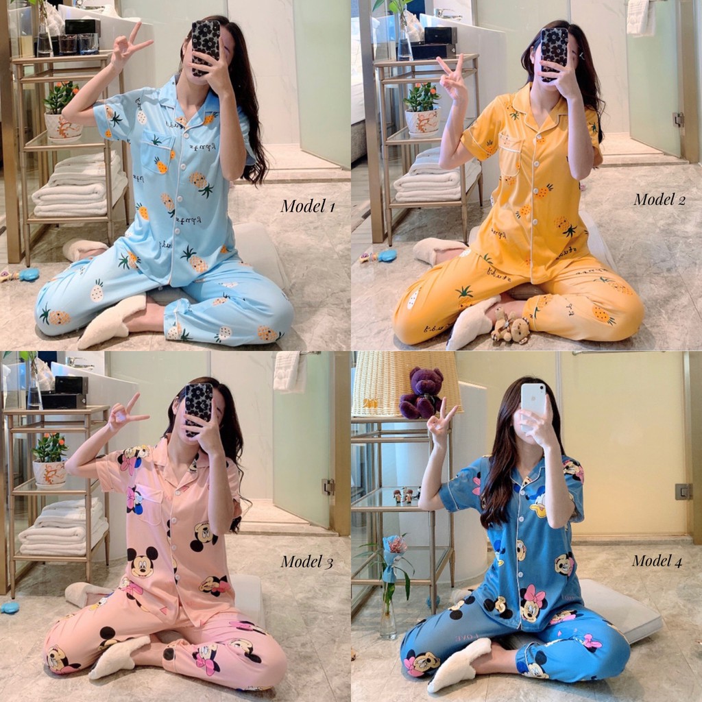 Baju tidur / piyama / sleepwear long pants wanita bahan import murah BTB021