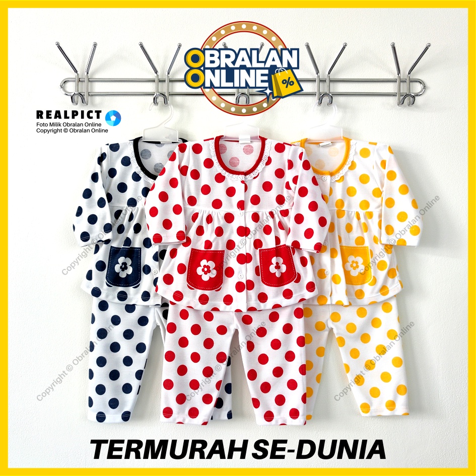 [SPY-RF47] OBRALAN ONLINE, Setelan Baju Bayi 3 - 18 Bulan, RED FOREST Polkadot Saku Kancing Depan, K