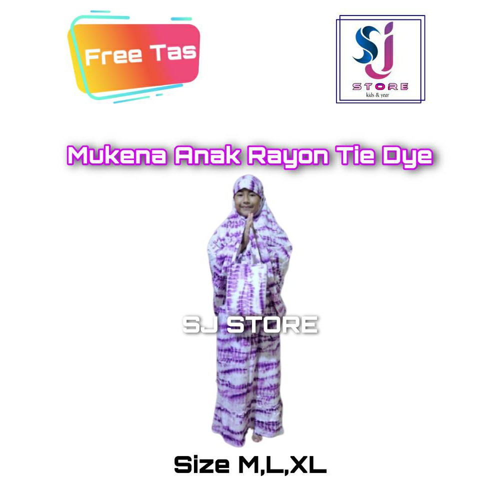 Mukenah Anak Perempuan / Mukena Anak Terbaru Rayon Tie Dye Fre Tas 1 - 10 Tahun