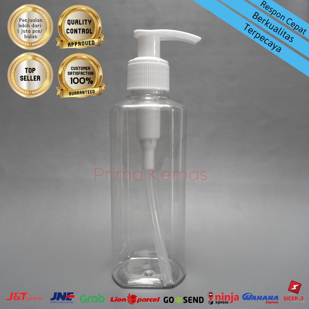 Botol Pump Lotion 200 ml - botol kosmetik - botol skincare Pet SQ 200 ml Natural Pump Lotion AG