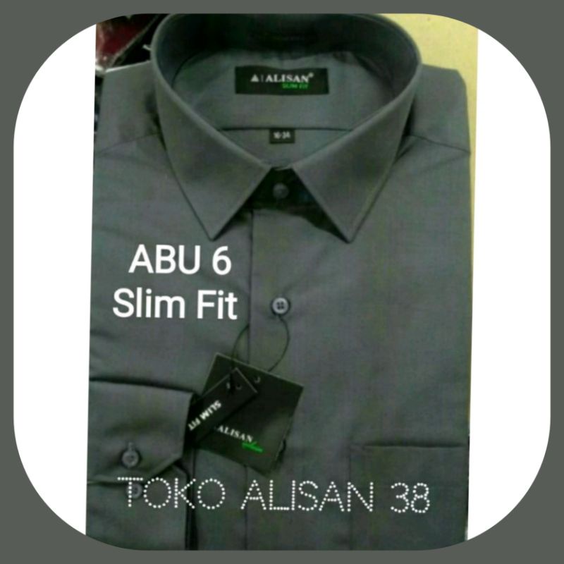 Kemeja Alisan Polos Slim Fit  Lengan Panjang Warna ABu Tua