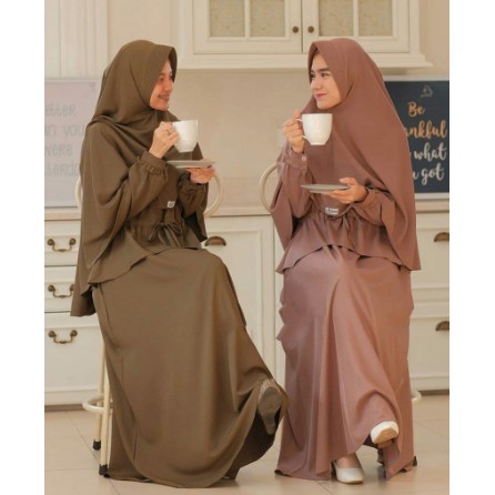 Fashion Muslim Laras Syari Gamis + Hijab | Bahan Manggocrepe Size S M L XL | Dress Muslim Terlaris-1