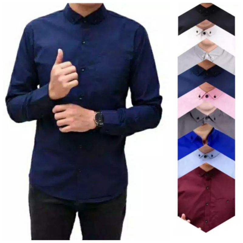 kemeja pria mens polosan lengan panjang