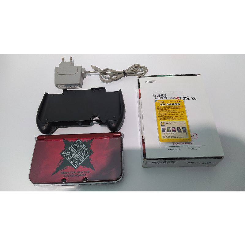 New Nintendo 3DS XL Metalic Red Fullset Upper Screen IPS with Monster Hunter Garskin