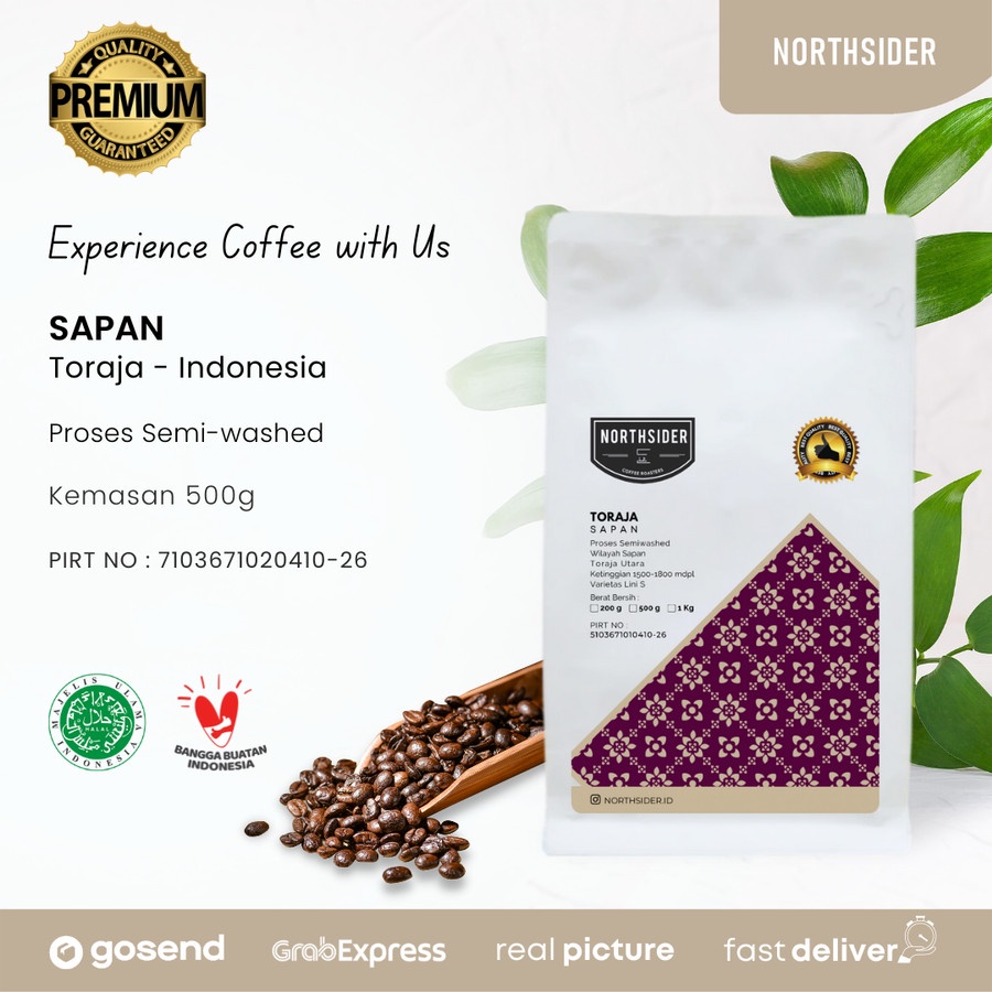 BIJI KOPI ARABIKA TORAJA SAPAN DRY HULLED - 500GR NORTHSIDER COFFEE