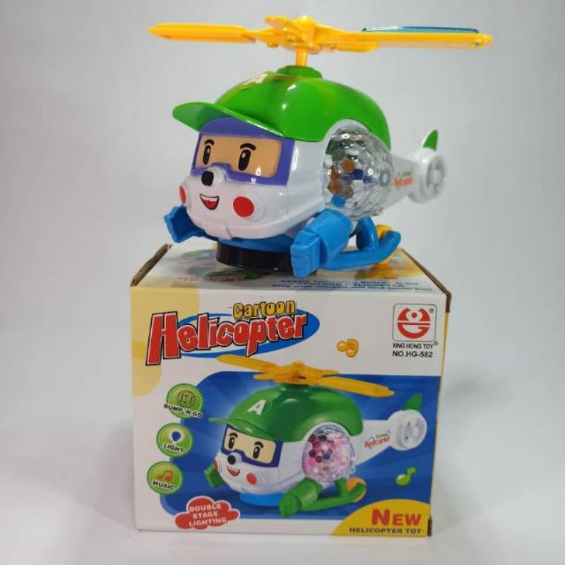 Mainan helicopter poli lampu 3D jalan musik