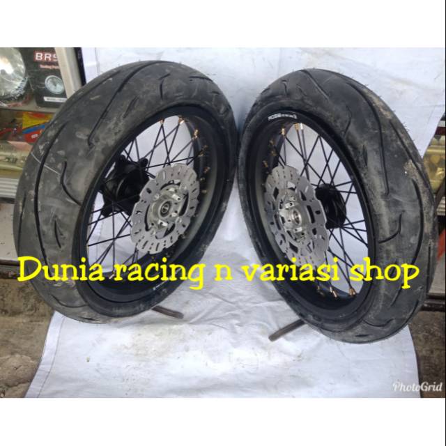 Paketan Velg Ban CRF 150 Supermoto 17 sama Ban Tubles siap pasang Tromol CRF Bearing piringan