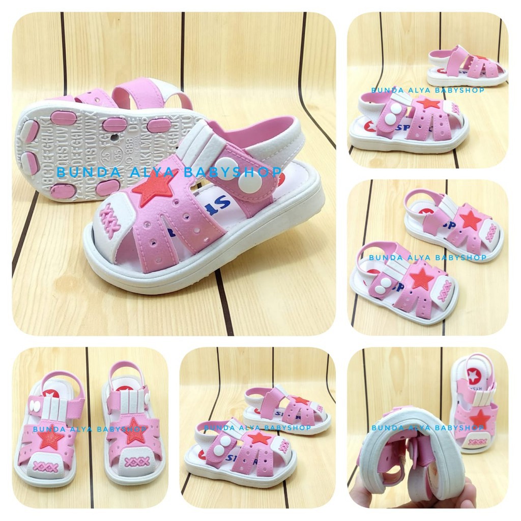 Sendal Anak Perempuan IMPORT Usia 6 Bulan 1 2 Tahun PINK - Sepatu Sandal Anak Cewek Bintang Lentur Alas Karet Anti Licin