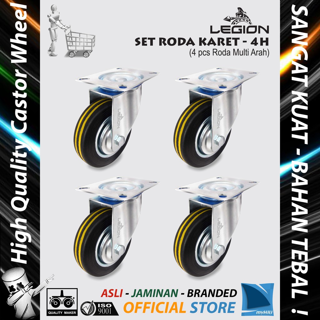 Set Roda Lori Isi 4 pcs 5&quot; inch / 125 mm Roda Besi Caster Troli - Trolley Castor Set 4H LEGION