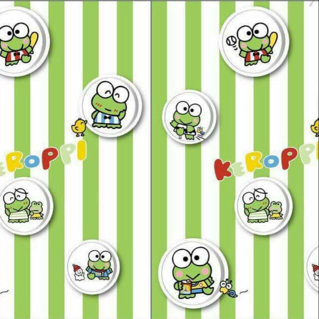 750gr# Wallpaper sticker keropi hijau salur / wallpaper dinding keroppi hijau