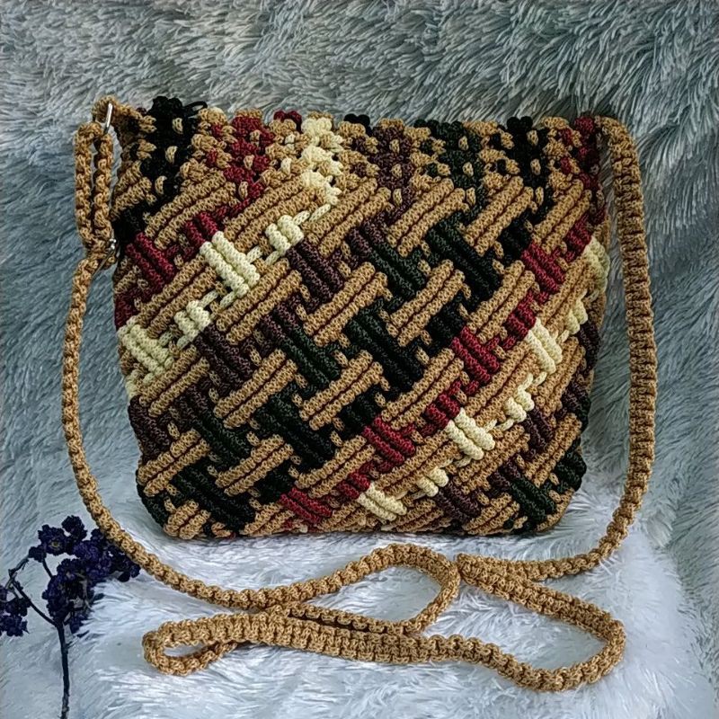 TAS TALIKUR MOTIF BAMBU / TAS SELEMPANG RAJUT MURAH / TAS RAJUT / TAS RAJUT TALIKUR