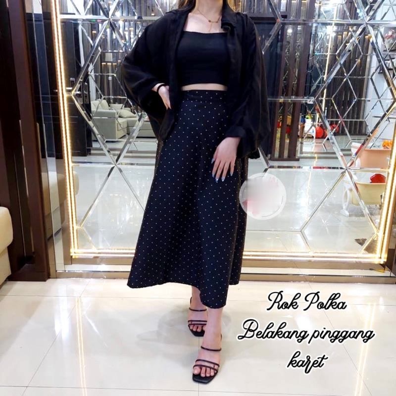 Tq88indonesia Fashion Rok Maxi  Wanita polka Terbaru / Busana Bawahan Wanita / Rok Panjang Polkadot / Ootd