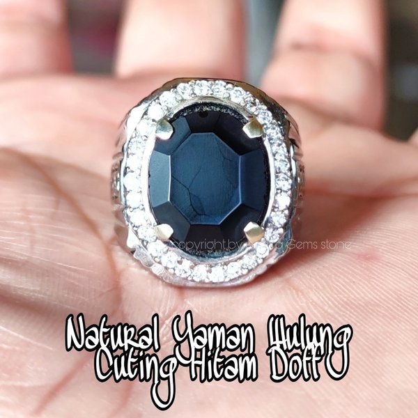 Cincin Batu Akik Natural Yaman Wulung Cuting Hitam Doff