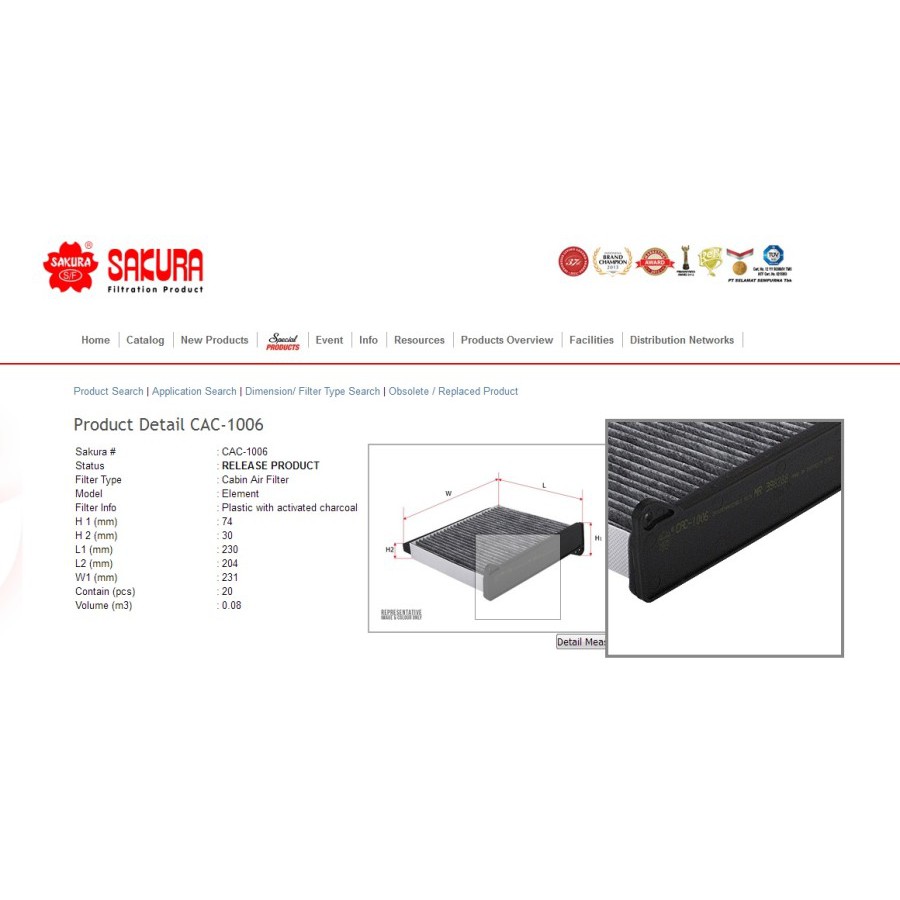 Cabin Filter AC Pajero Sport Lancer EX Filter kabin SAKURA CAC-1006