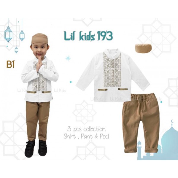 IMPORt LK193 B1 Baju Koko Muslim India Anak Putih Celana Lengan Pendek Kopiah Peci Pakistan Punjabi