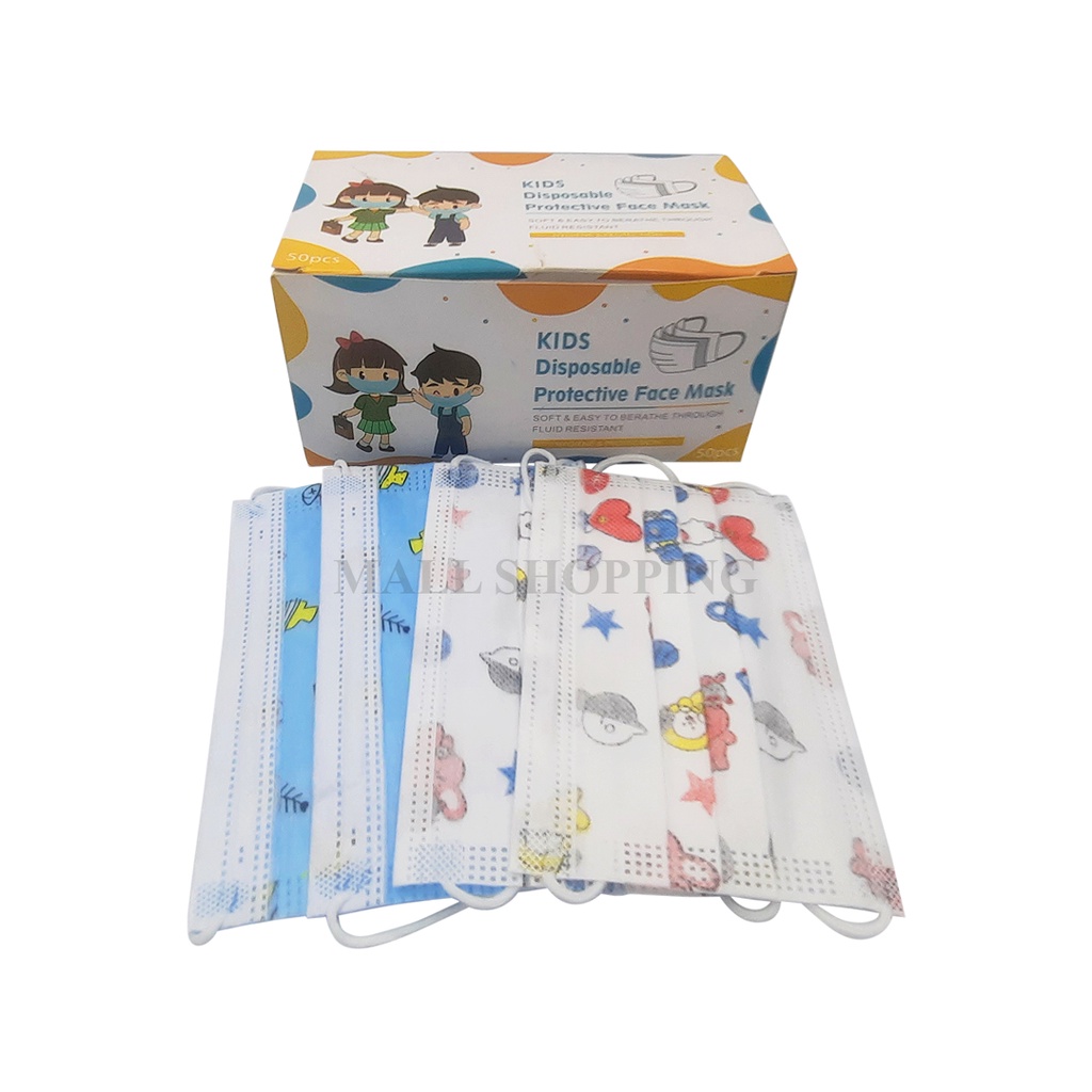 (COD) MASKER ANAK MASKER 3PLY ISI 50PCS PER BOX MASKER MOTIF MALLSHOPPING