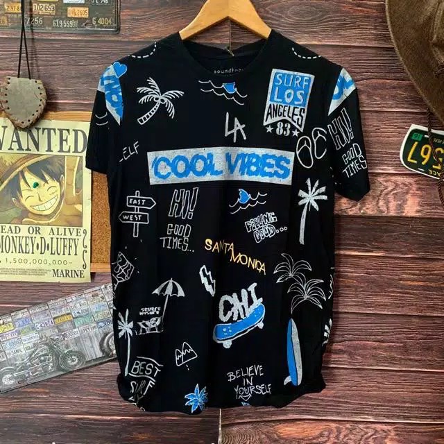 kaos distro pria black leaf printing kaos motif full printing