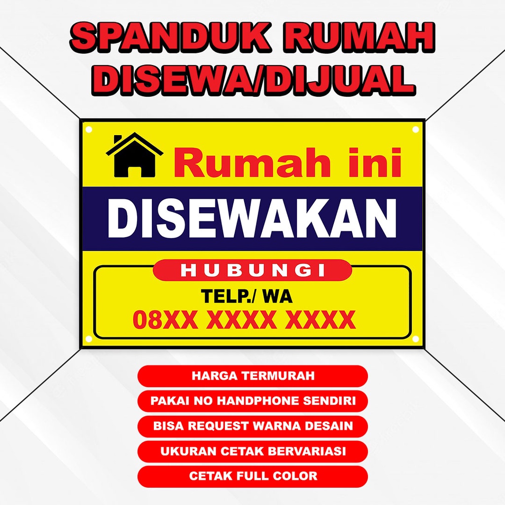 SPANDUK RUMAH DISEWA / SPANDUK RUMAH DIJUAL / BANNER RUMAH DIJUAL / DISEWA