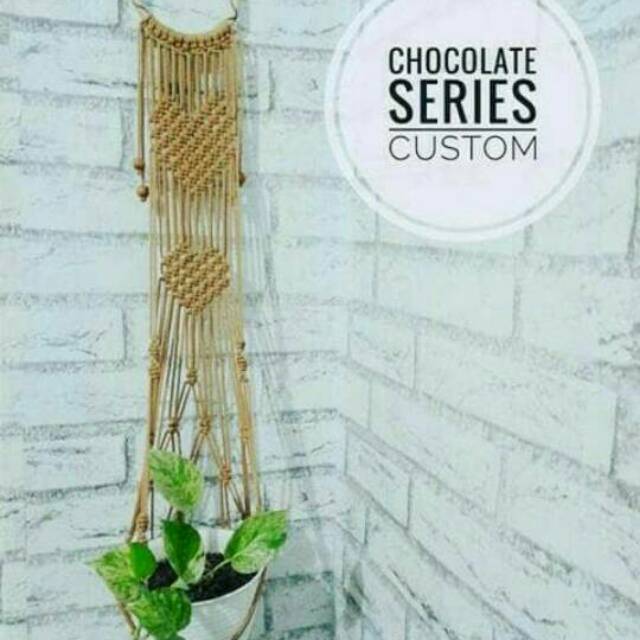 Macrame wallplanter tali pot gantung dinding dg ring rotan 