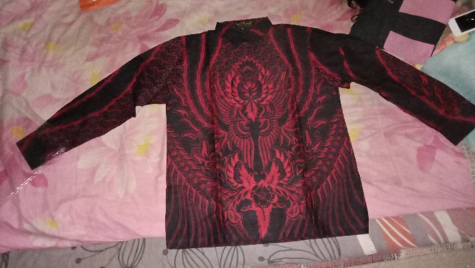 Manuk Peksi Merah Kemeja Batik Pria Slimfit Katun Primisima Full Furing