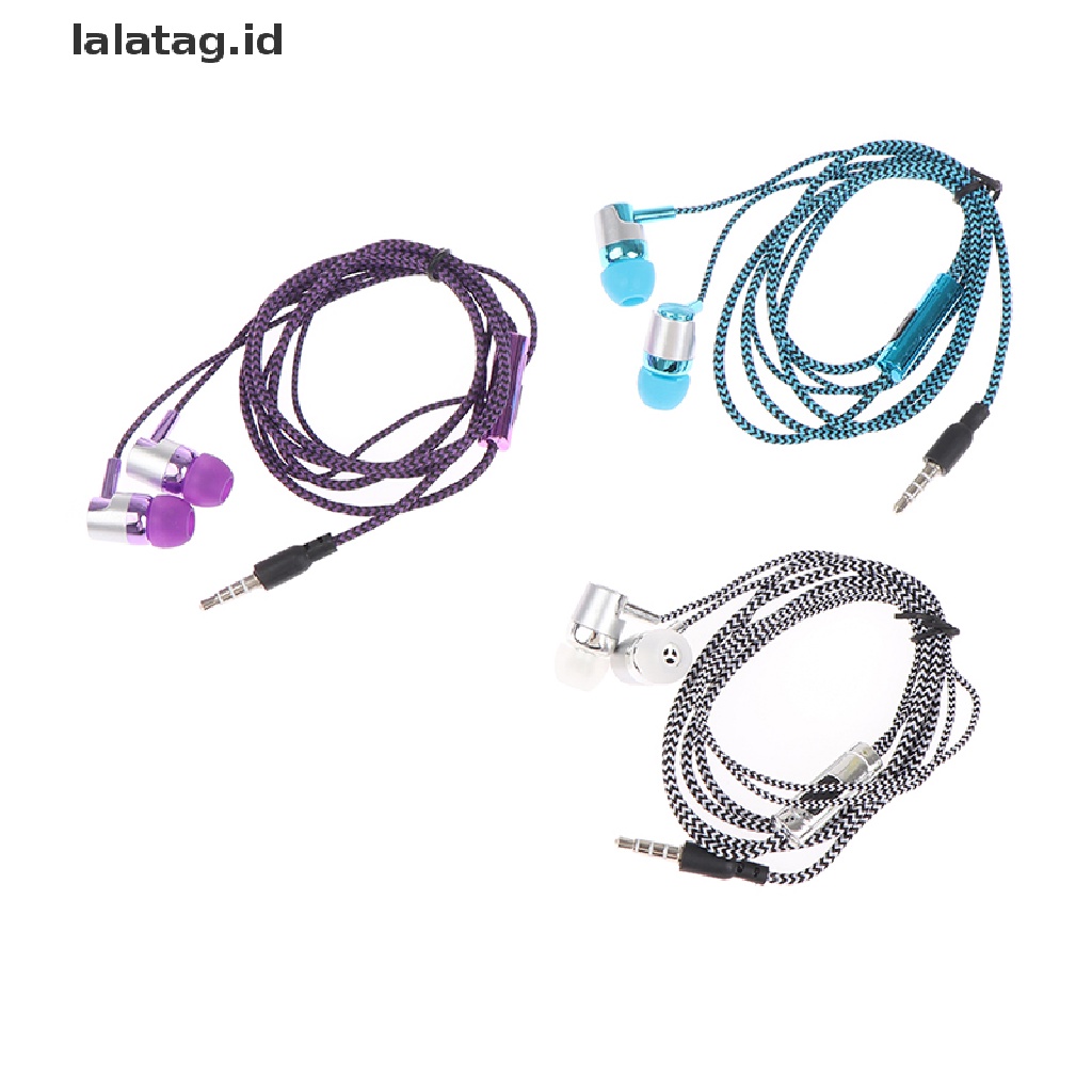 (Flyag) 1pc Headset Earphone Earbuds Stereo Kabel Nilon Anyaman Dengan Mic (ID)