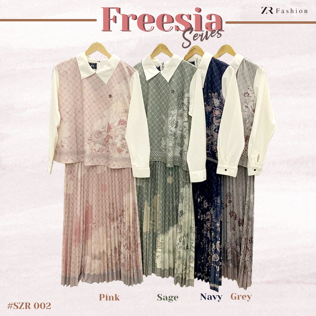 [Raya Series] Setelan Plisket Premium Motif Freesia By ZR Fashion-3