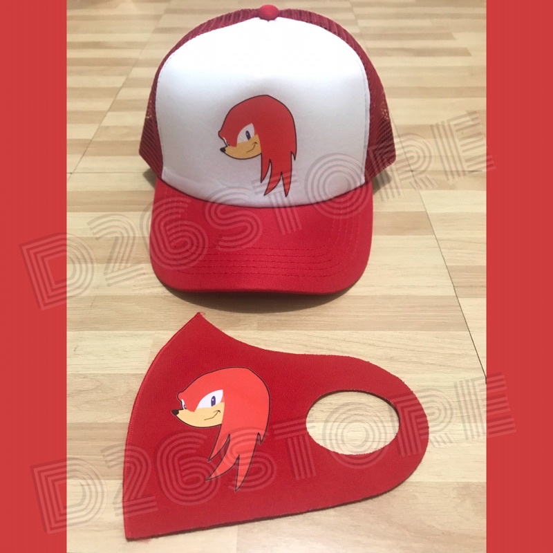 Topi Sonic Knuckles + Masker Knuckles Topi Jaring Trucker Hat Knuckles Sonic The Hedgehog 2