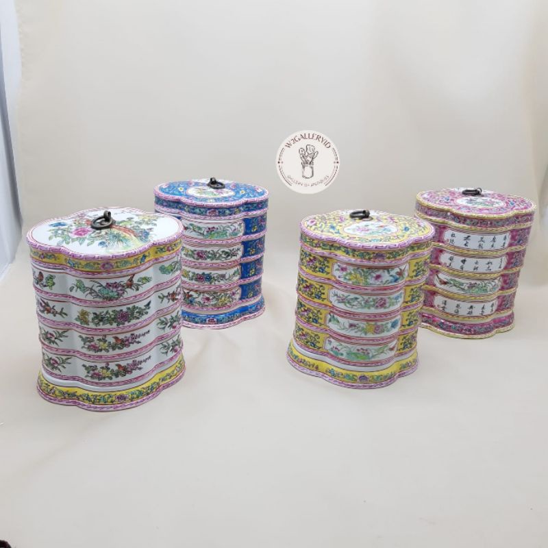 Rantang keramik jadul 4 tingkat/rantang susun jadul/rantang susun motif