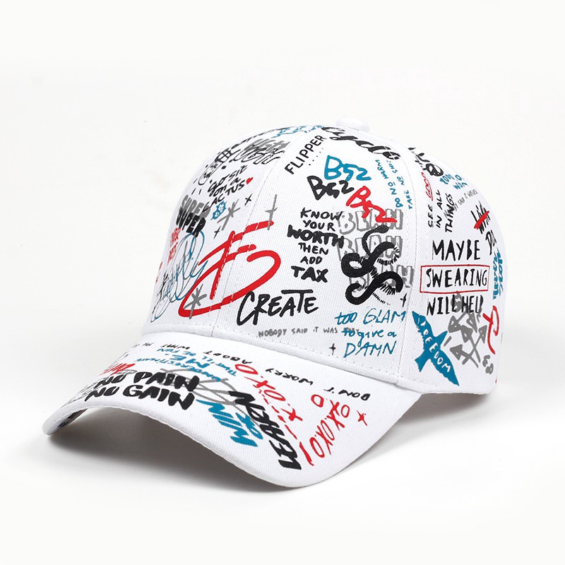 Topi Baseball Adjustable Motif Graffiti Gaya Hip Hop Untuk Pria Dan Wanita