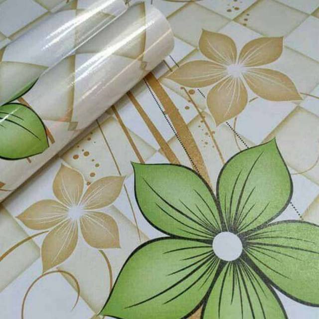 Wallpaper Dinding Murah // Wallpaper Sticker //Motif Bunga ranting hijau// 45cmx9mtr