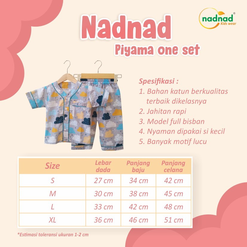 Piyama Piama Baju Tidur Bayi Pajamas Anak Balita Perempuan Laki laki Karakter One Set by Nadnad