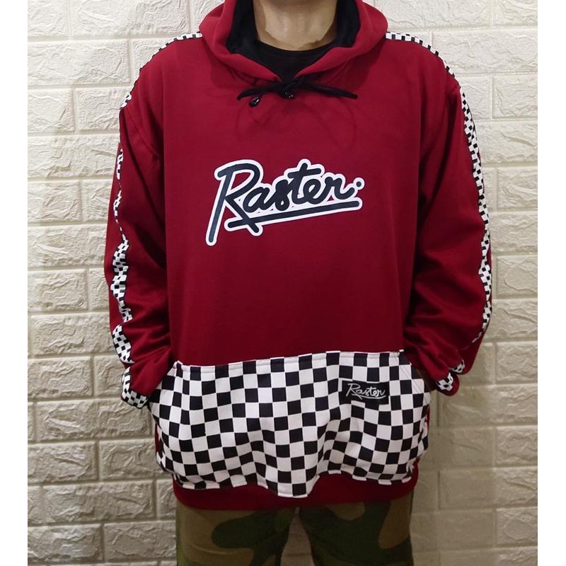 HOODIE COWOK RASTER MAROON CATUR MOTIF CASUAL