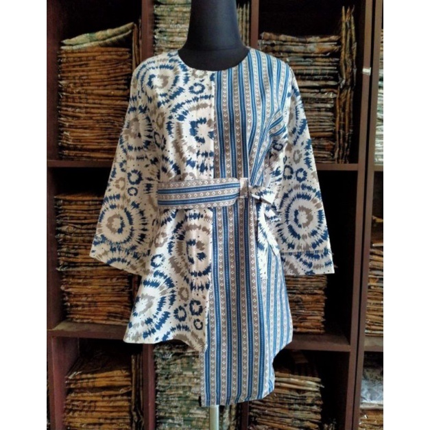 tey-17 Batik wanita ASJ SA HRB026 Kenongo Kemeja Tosca Pendek-Meteor liris