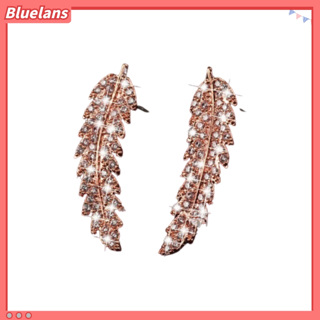 Anting Stud Bentuk Daun Aksen Berlian Imitasi Untuk Wanita