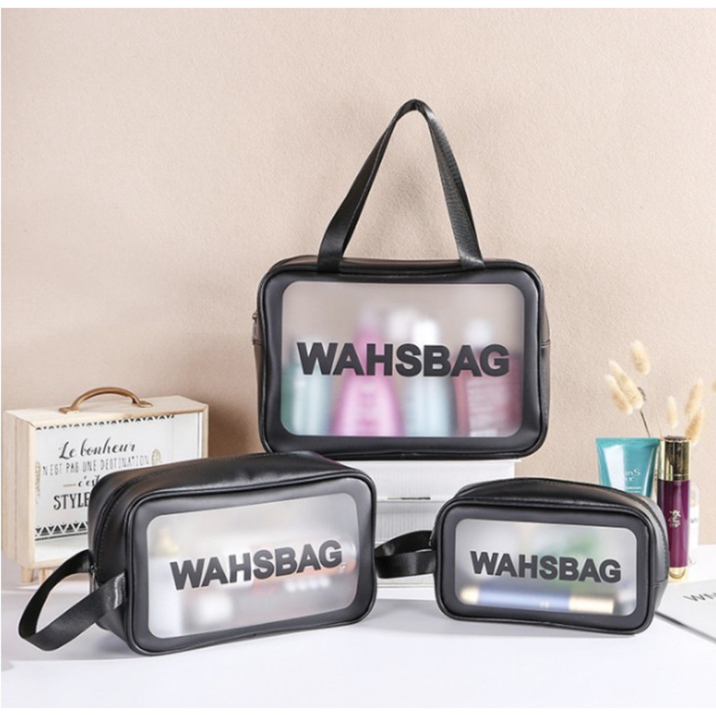 WRF35 Tas Kosmetik WASHBAG Bahan PVC  Kulit PU Waterproof Transparant Impor TKM