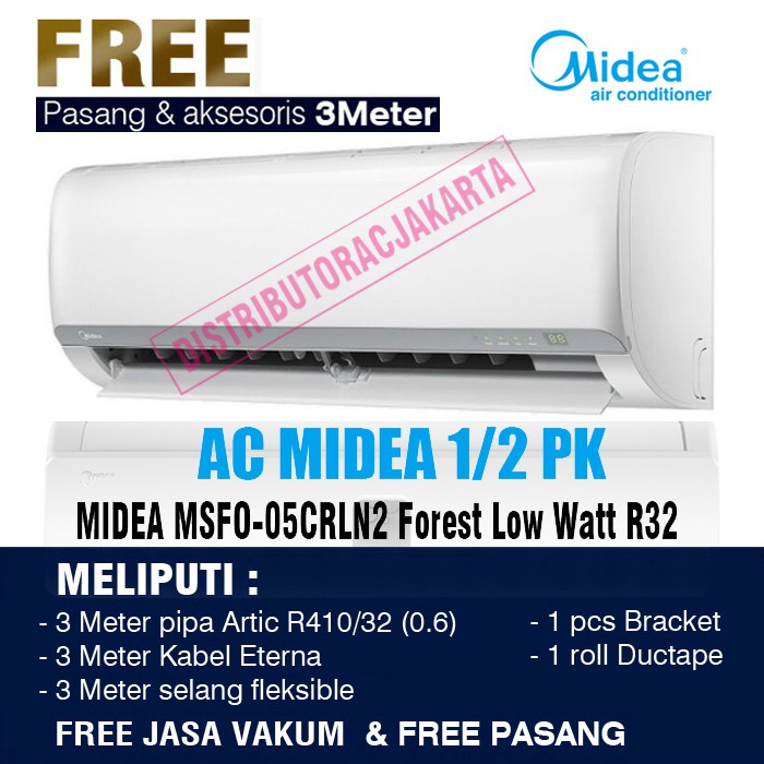 Ac Midea 1 2 Pk Forest Low Watt Msfo 05crln R32 Indonesia