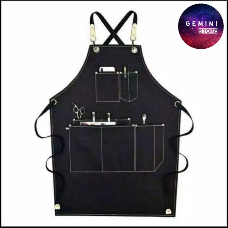 Celemek Apron Barista Clemek Appron Barbershop Kanvas Pria Wanita Unisex