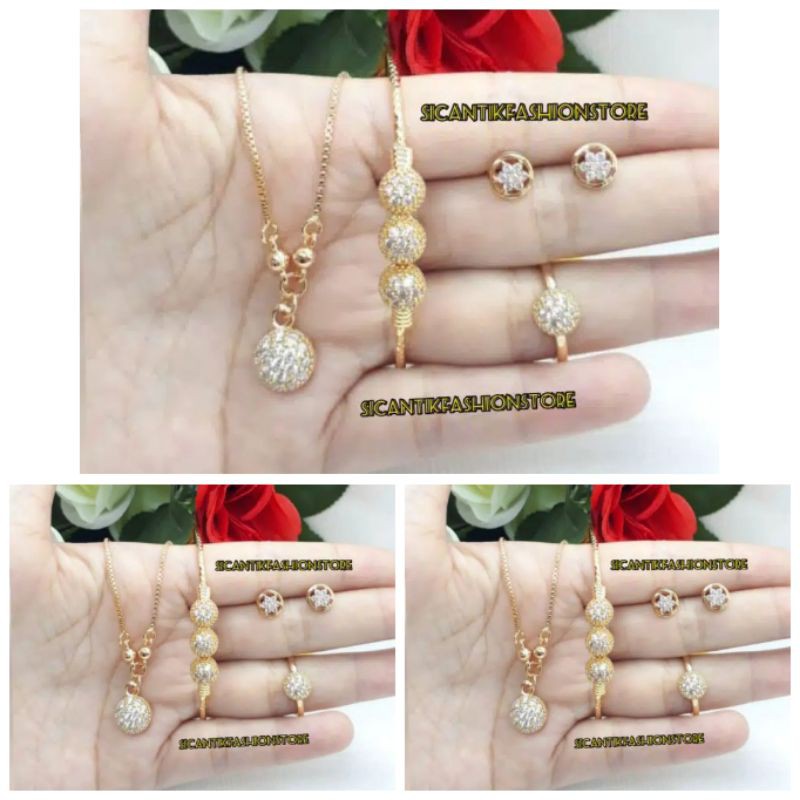 PROMO KALUNG ANAK-ANAK TITANIUM WANITA SATU PAKET/ANTING/GELANG/KALUNG/CINCIN/ANTI KARAT LAPIS EMAS