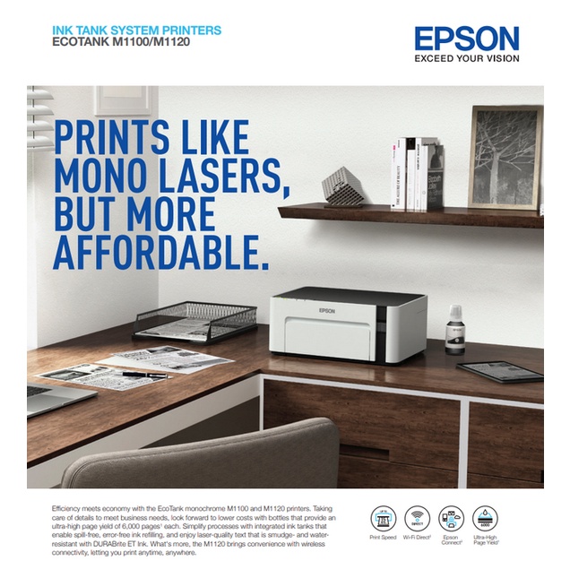 PRINTER EPSON M1120 EPSON M-1120 M 1120 WiFi Direct MONOCHROME INKJET Pigment