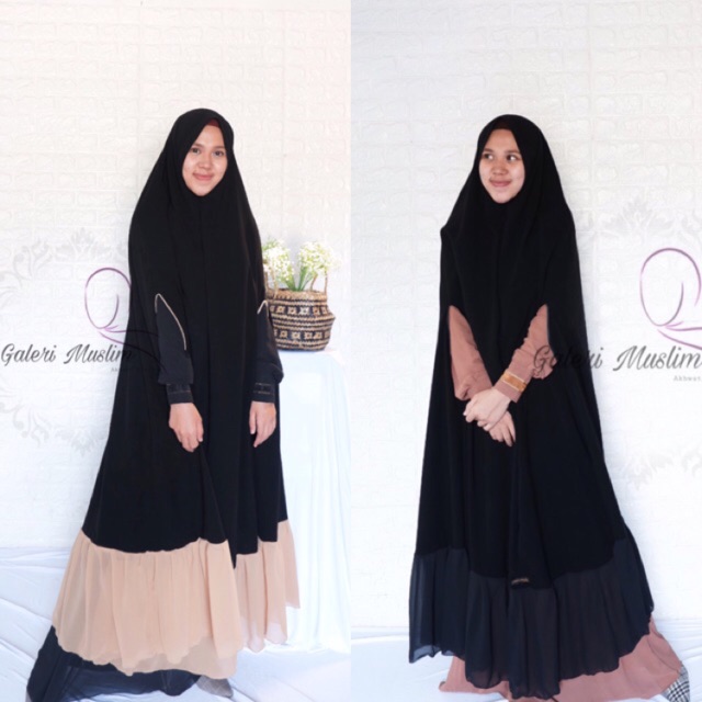 Long Khimar Hafsah jetblack Khimar overhead Galerimuslimmks