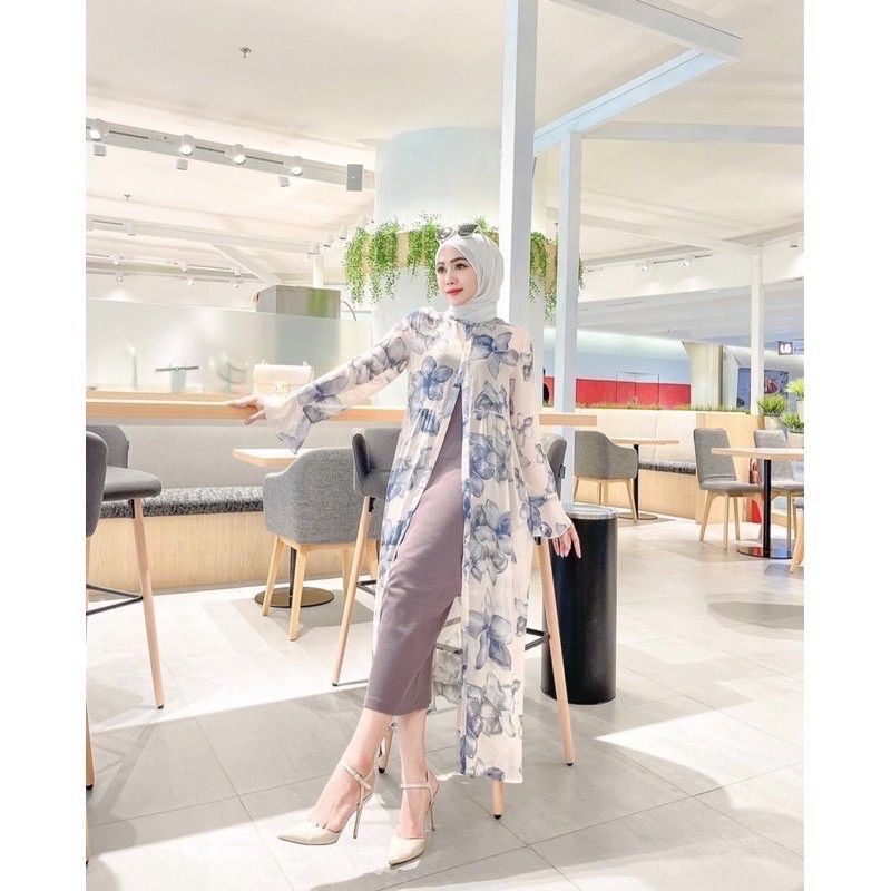 cardigan import long outer dress bunga outer ouleander flower floral garden korea bangkok premium re