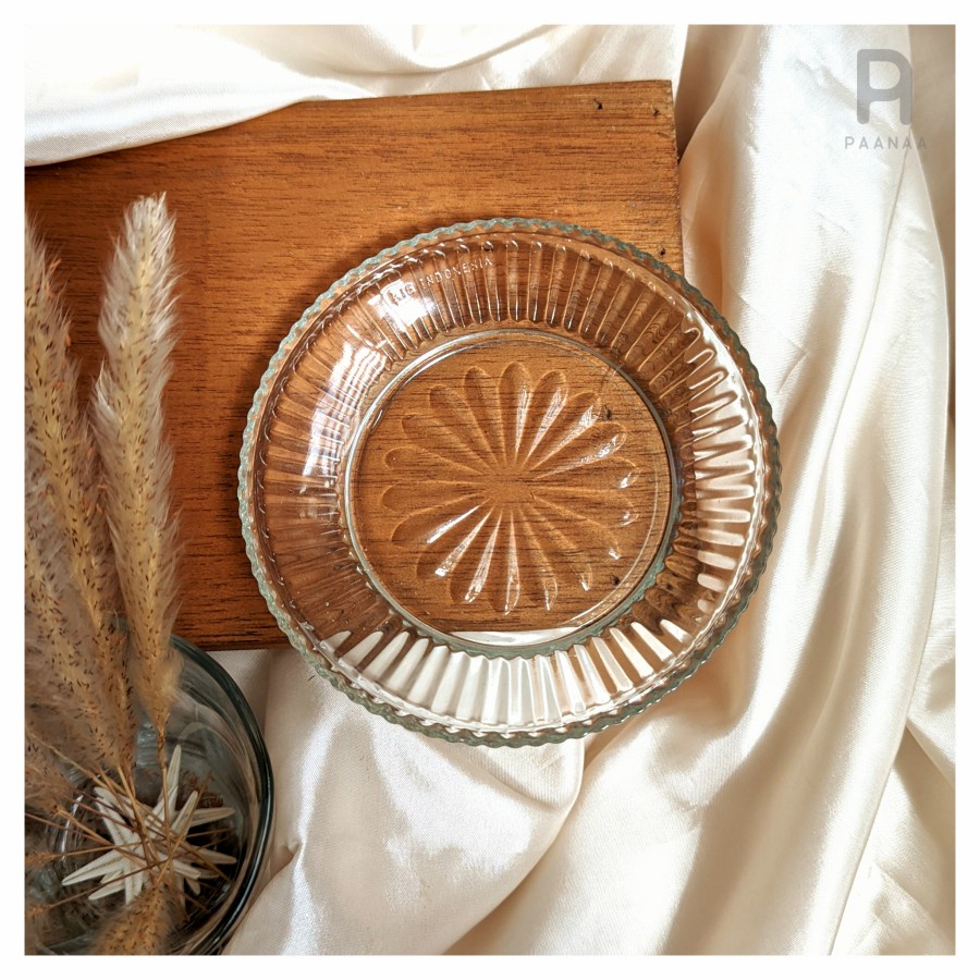 Piring Lepek Bunga Kaca Tebal Bening Lebar 12 CM T 2 CM Dapur Estetik