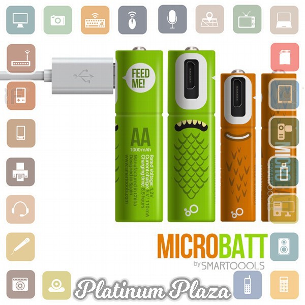 MICROBATT Baterai Cas AA Micro USB 1000mAh 2PCS - Green`6G2M5H-