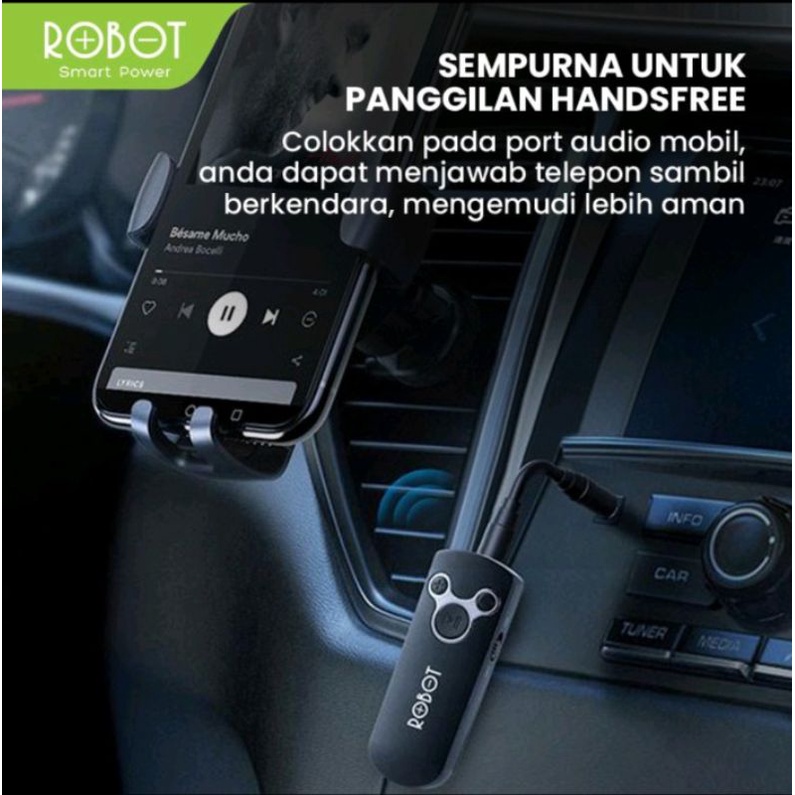 Bluetooth Receiver ROBOT RS10 for Headset Earphone Compatible Jack AUX 3.5mm - Garansi 1 Tahun