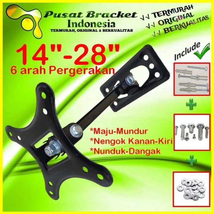 Bracket Tv Monitor Lengan 14&quot; s/d 28&quot; 6arah Fleksible PBI.SWKNM-001