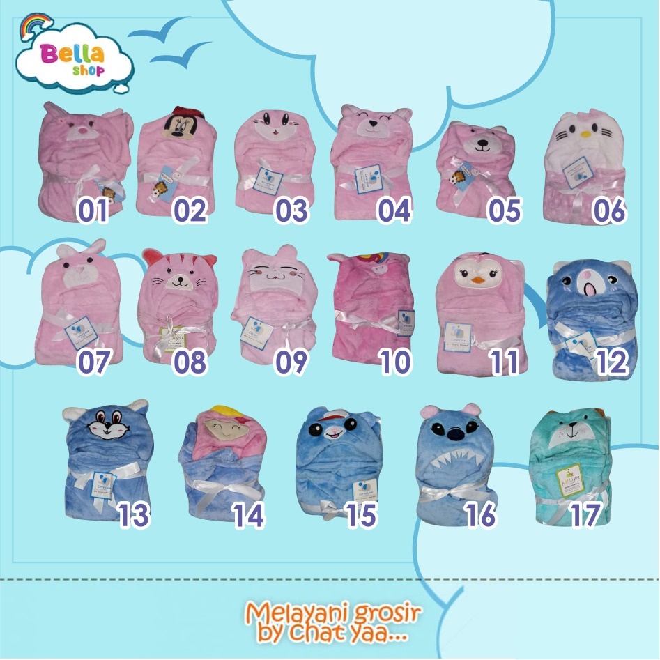 Selimut Bayi Blanket Baby Karakter Animal Topi  Just to you / Selimut Carter / Kolaco -BELLASHOP