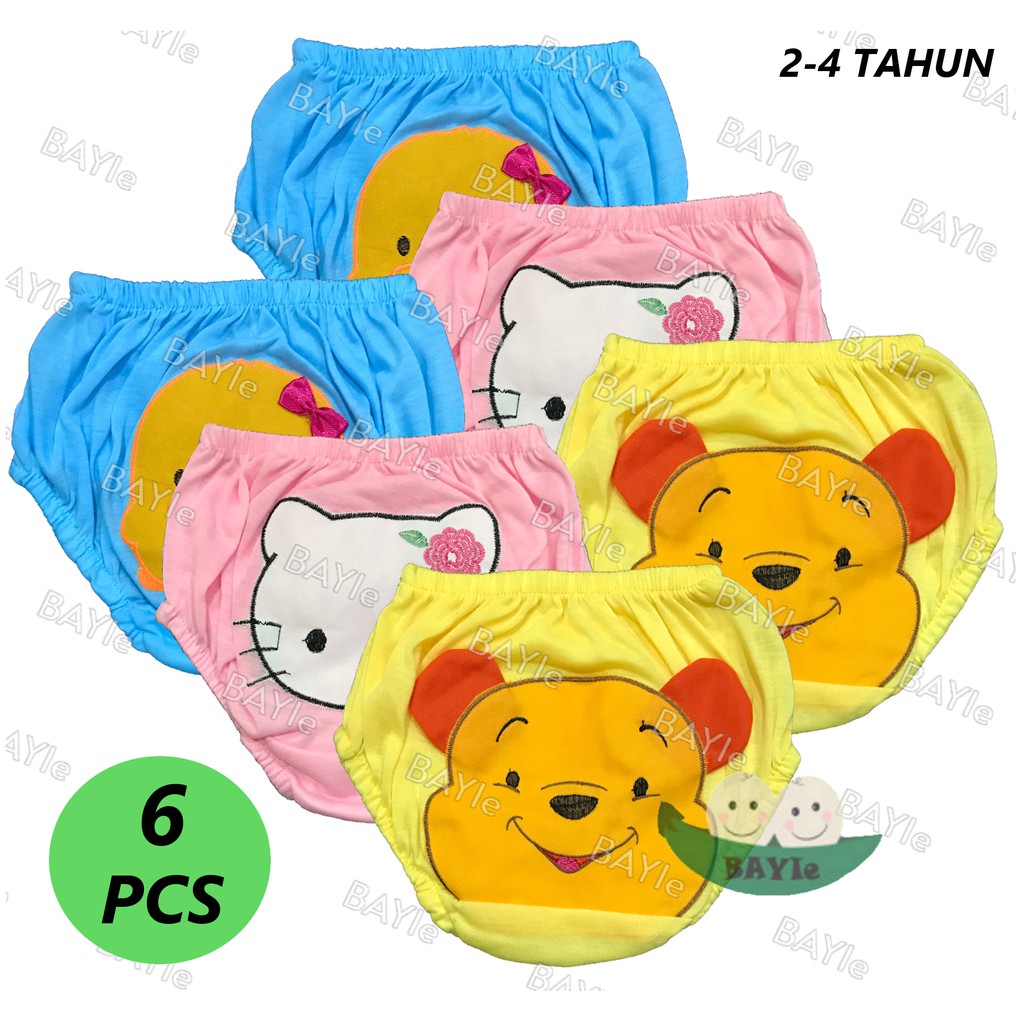 BAYIe - 6 Pcs Celana Dalam/CD Anak Perempuan Karakter POOH KITTY PIYO / CD anak cewek 2-4 TAHUN