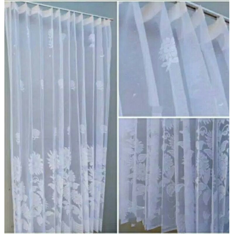 Gorden Tipis Putih Motif Bunga Vitrase Dalaman Gorden