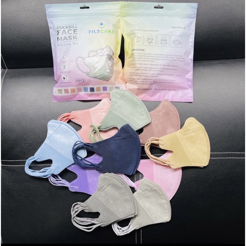 Masker Duckbill Filtcare 3ply Earloop 50 pcs Mix 10 Warna