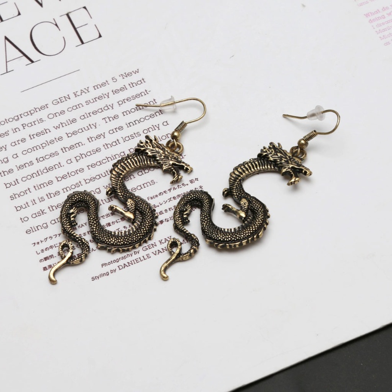 SIY  Vintage Bronze Firery Dragon Hook Earrings Dragon Totem Drop Earrings Jewelry